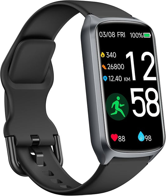Health Fitness Tracker with 24/7 Heart Rate, Blood Oxygen, Blood Pressure, Sleep Tracker, 5ATM Waterproof Activity Trackers with Step Tracker, Pedometer (S & L Bands Included)