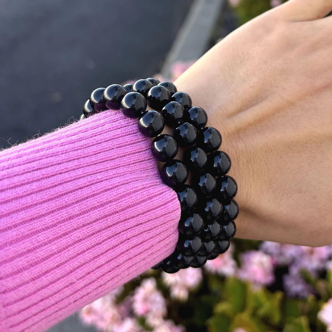 Adabele Real Natural Grade A Black Tourmaline Gemstone Beaded Bracelet 8 inch Stretch Chakra Healing Crystal Stone Jewelry Women Mom Gift GB8-C1