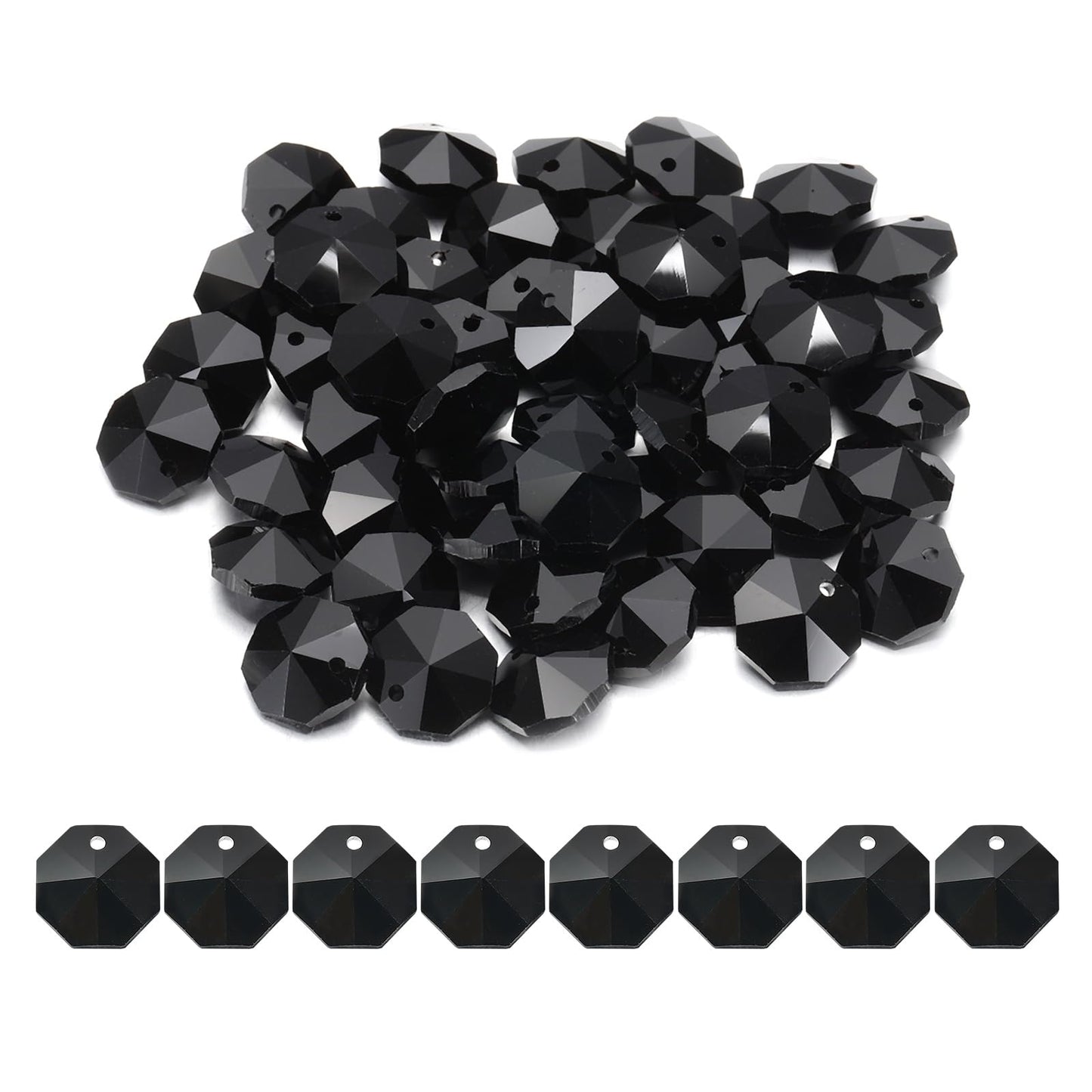 uxcell 50Pcs 1 Hole Crystal Octagon Beads, 12mm K9 Glass Hanging Chandelier Beads Prisms Parts for Crystal Chandeliers Lamp Hanging Pendant Jewelry DIY Craft, Black