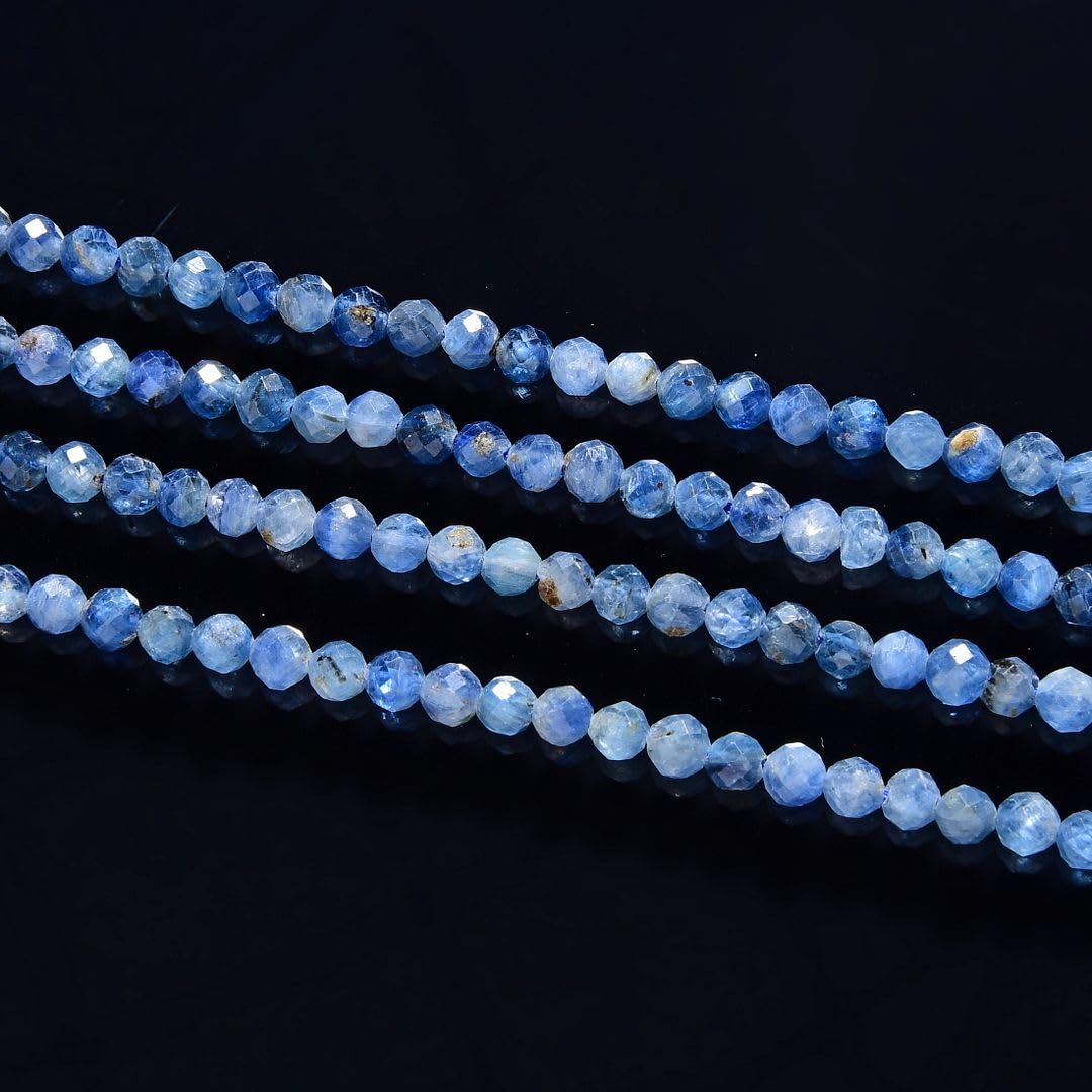 Adabele 15 Inch Natural Blue Kyanite Healing Gemstone 4mm (0.16 Inch) Tiny Small Faceted Round Loose Beads Stone Spacer (80-90pcs) for Craft Jewelry Making GK4-21