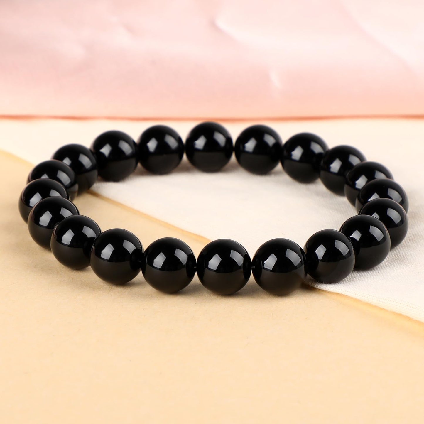 LPBeads Handmade Natural Gemstone Stretch Elastic 10mm Black Onyx Bracelet Healing Crystal Round Stone Beads Jewelry Gifts for Women Men