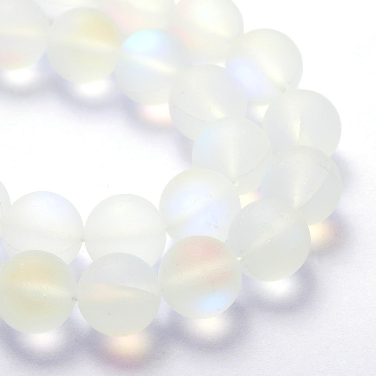 uxcell Matte Crystal Glass Beads 8mm Synthetic Frosted Shining Semi-Precious Round Loose Beads Synthetic Moonstone for Jewelry Making DIY Bracelet, White
