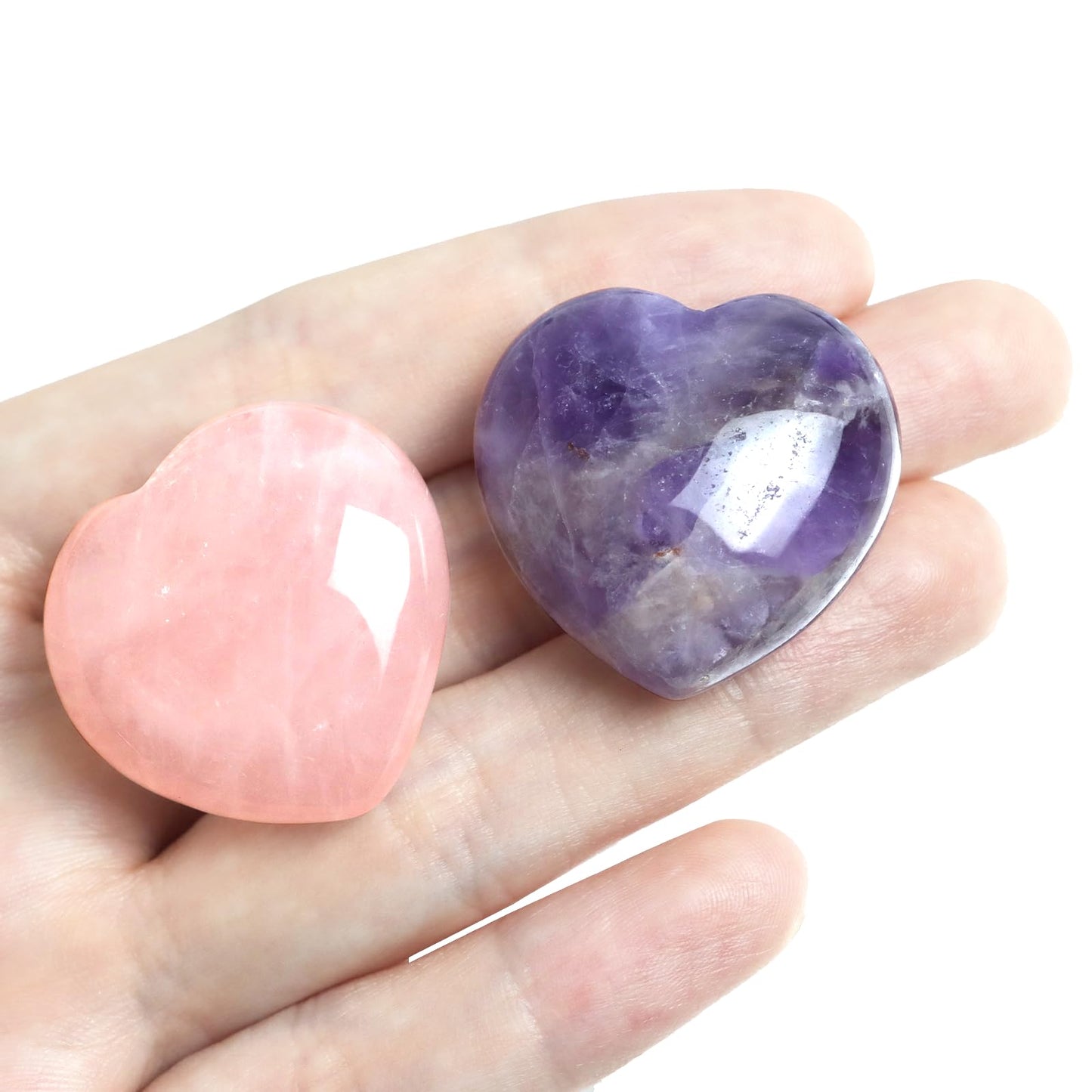 4 Pcs Heart Crystals and Healing Stones, 1.2" Rose Quartz Polished Love Carved Palm Worry Stone, Reiki Anxiety Stone Gift for Stress Meditation (Rose Quartz)