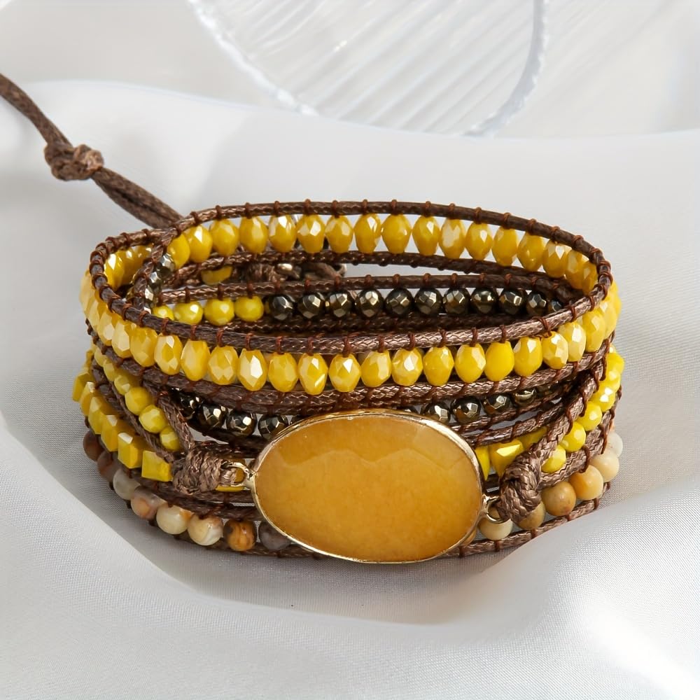 ZOSOJONA Women Wrap Bracelet Boho Natural Jasper Crystal Stone Beads Strand Bracelets