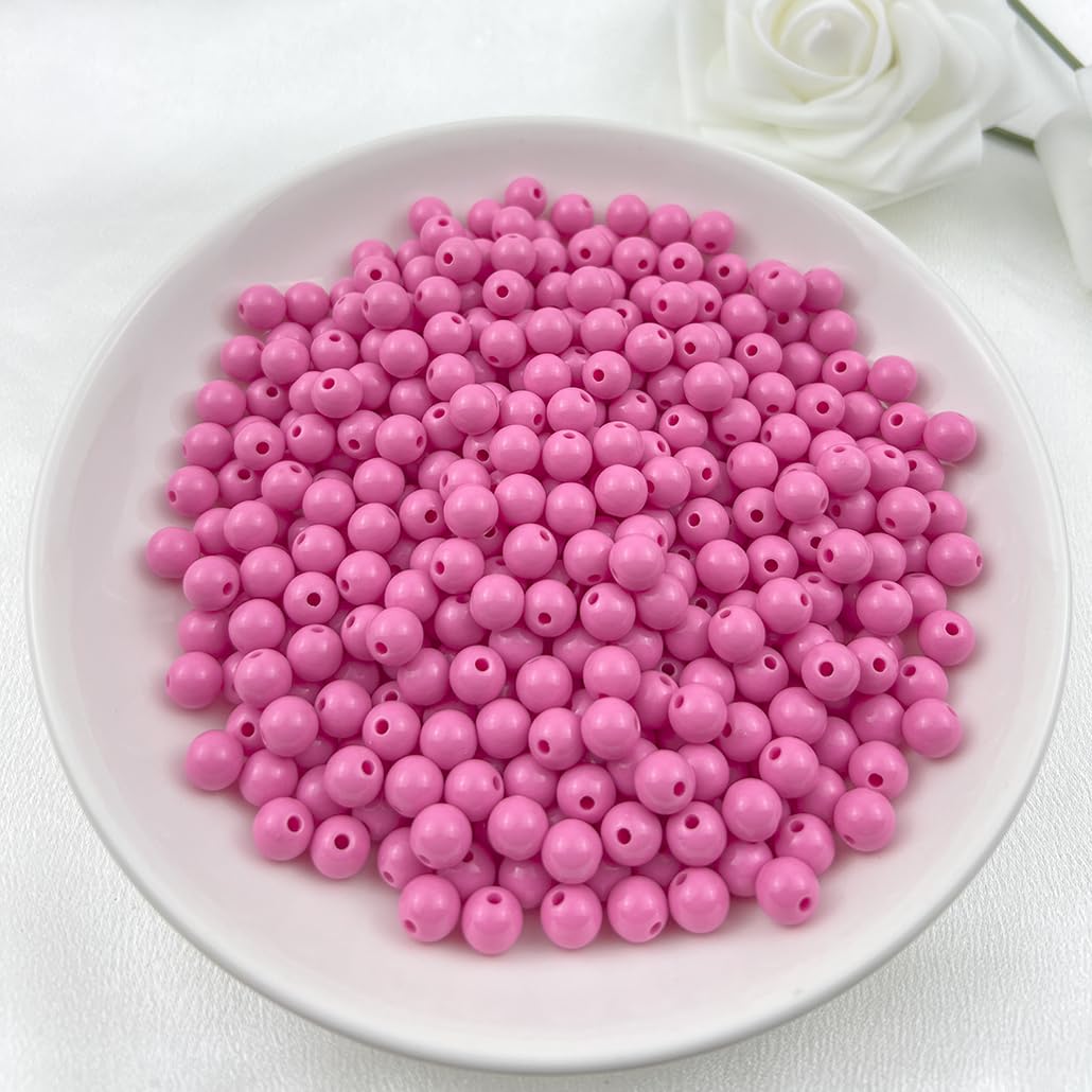 Mulutoo 400Pieces 8MM Acrylic Round Beads Round Acrylic Balls Chunky Beads Smooth Spacer Plastic Pastel Beads Craft Beads for Necklace and Bracelet Making Crafting Supplies(181-light Rose red)