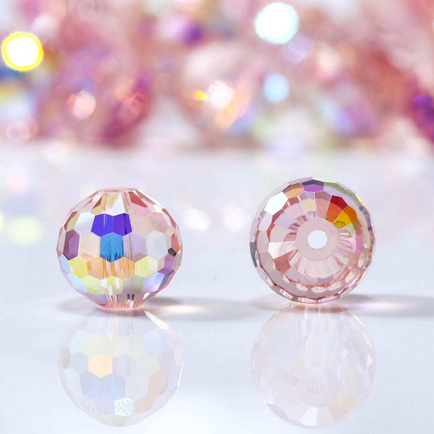 Dowarm 150PCS 6MM Round Crystal Glass Beads for Jewelry Making, Vintage Rose AB Faceted Crystal Beads for Crafts Bracelet Wind Chimes Suncatcher, #5003 Crystal Rondelle Spacer Beads, Loose Gemstones