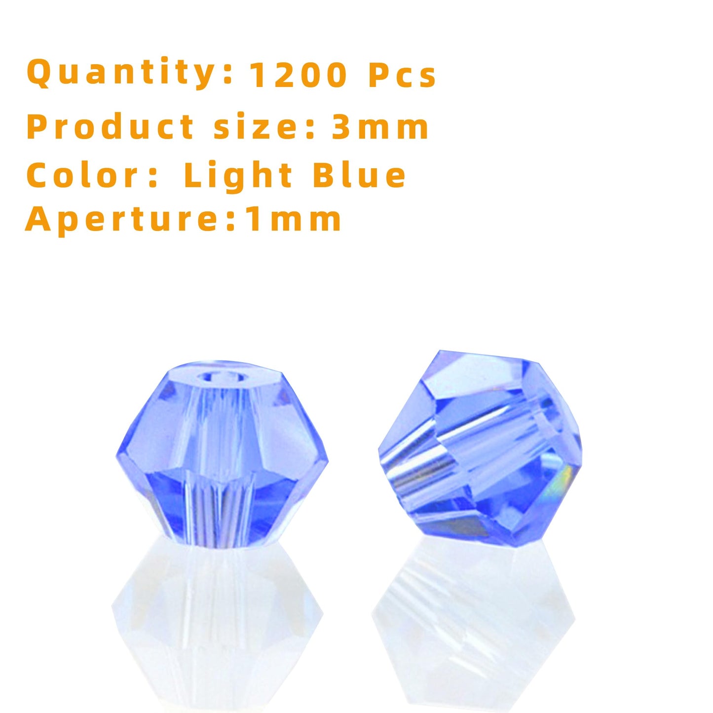 Laopottbeads 1200PCS 3mm Bicone Crystal Glass Beads for Jewelry Making, Sparkling Mini Beads for Suncatchers, DIY Bracelets & Craft Projects (Light Blue)