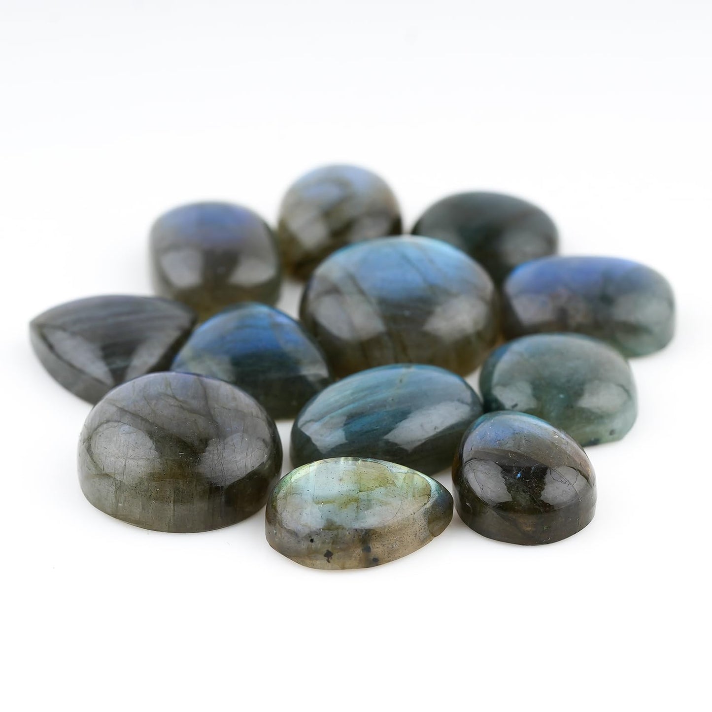 GemSymphony Natural Labarodite Gemstone Cabochon Pack of 3 Mixed Shapes – Polished Crystal Stones for Jewelry Making Supply, Healing, Reiki & DIY Crafts, Natural Gem Cab Set for Wire Wrapping( 10-20 mm)