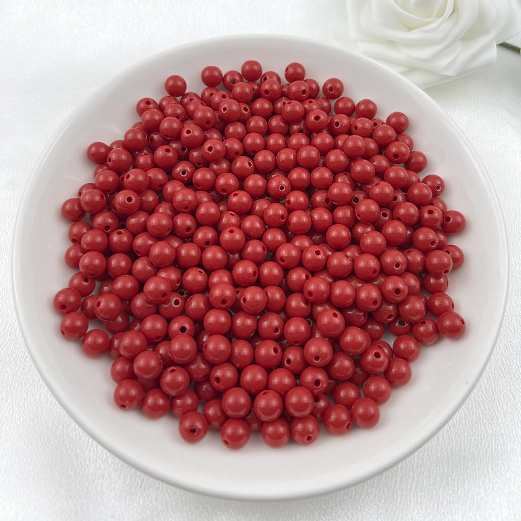Mulutoo 200Pieces 10MM Acrylic Round Beads Round Acrylic Balls Chunky Beads Smooth Spacer Plastic Pastel Beads Craft Beads for Necklace and Bracelet Making Crafting Supplies(184-bright red)