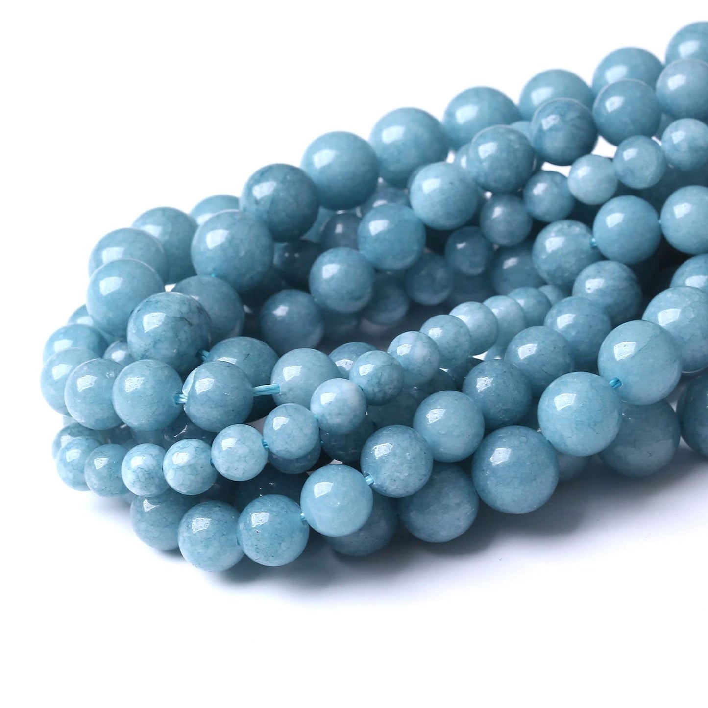Blue Chalcedony Natural Stone Beads Gems Round Loose Beads Jewelry Making DIY Bracelet Necklace Accessory 1 Strand 36PCS 10MM 15"