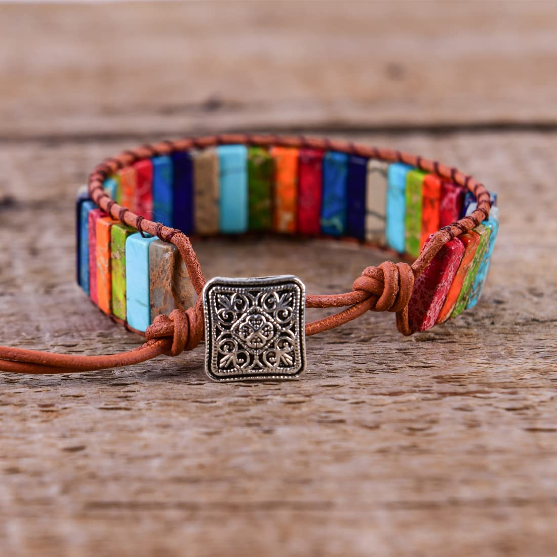 YGLINE Leather Handmade 7 Chakra Yaga Bead Wrap Bracelet Jewelry