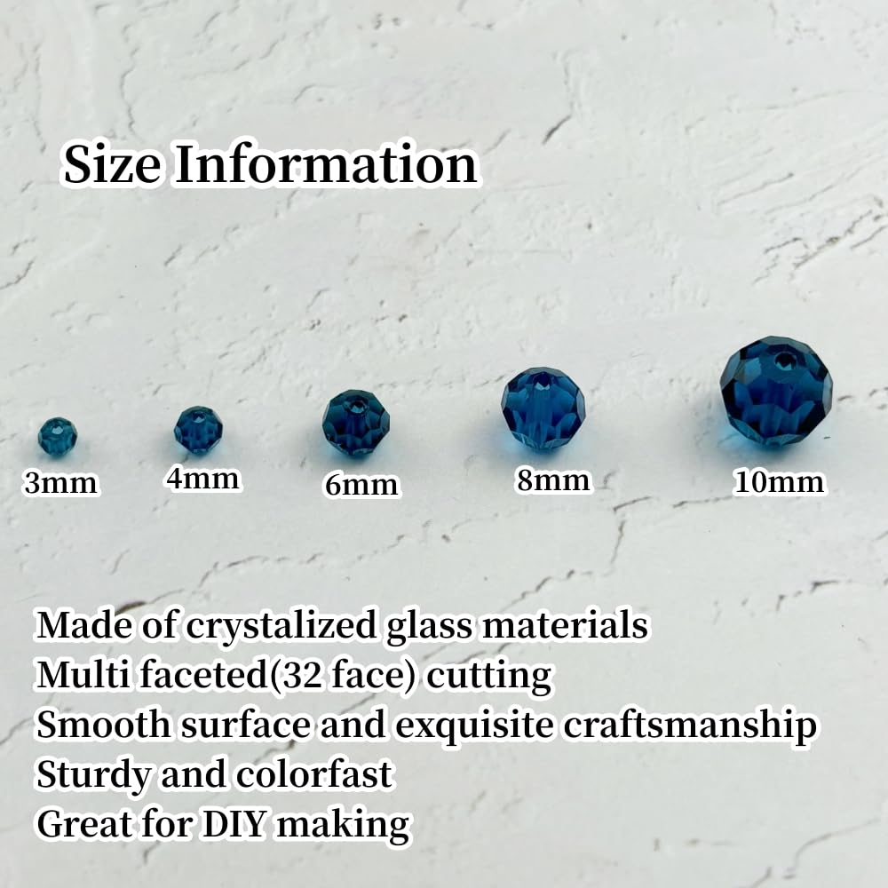 YUEXIGO 60pcs 10mm Round Crystal Glass Beads for Jewelry Making, Faceted Crystal Glass Spacer Beads for Bracelet Earring Necklace DIY Craft(Peacock Blue)