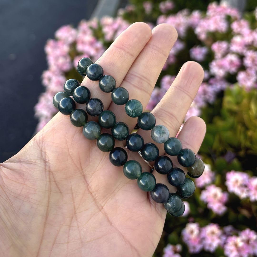 Adabele Real Natural Moss Agate Gemstone Beaded Bracelet 8.5 inch Stretch Chakra Healing Crystal Stone Jewelry Women Mom Gift (Unisex) GB8-D25