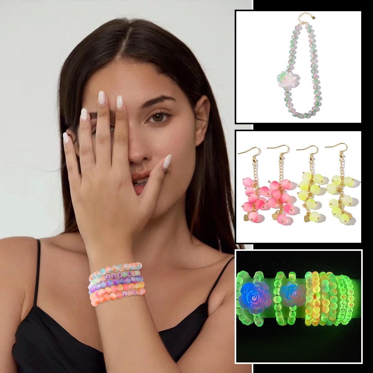 RACIOCK 700 Glow-in-The-Dark Glass Bead Jewelry Kit - Jewelry Making/DIY Crafts, Necklaces, Bracelets, Party Decoration Crystal Glass Beads, Gifts for Woman and Night Sports Enthusiasts