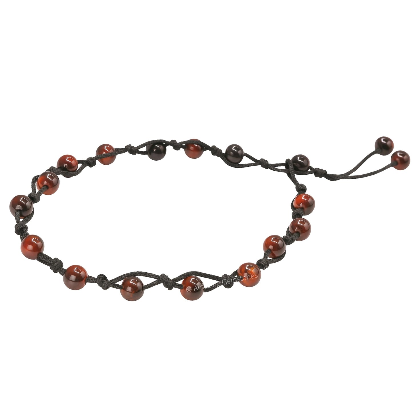 Amazing Gemstone Red Tiger Eye Anklet Ankle Bracelets for Women - Waterproof Beaded Healing Crystal Anklets, Plus Size Chakra Gemstone Bead Anklet (Stretchy Adjustable - Hand Knotted)