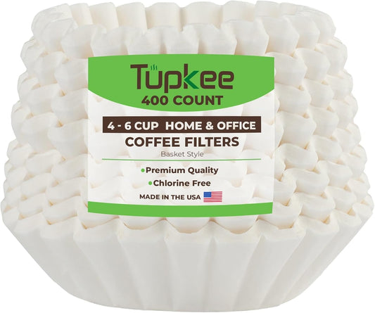 Tupkee Coffee Filters - 400 Count Junior Basket Style | Chlorine-Free White Paper for 4-6 Cups