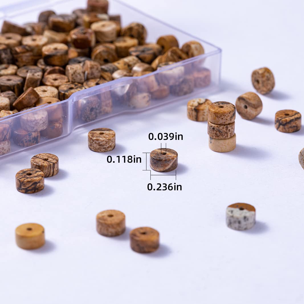 Natural Blown Picture Stone Spacer Beads 6x3mm 38cm/str Flat Round Loose Semi Gemstone Caps for Making Bracelets Necklace