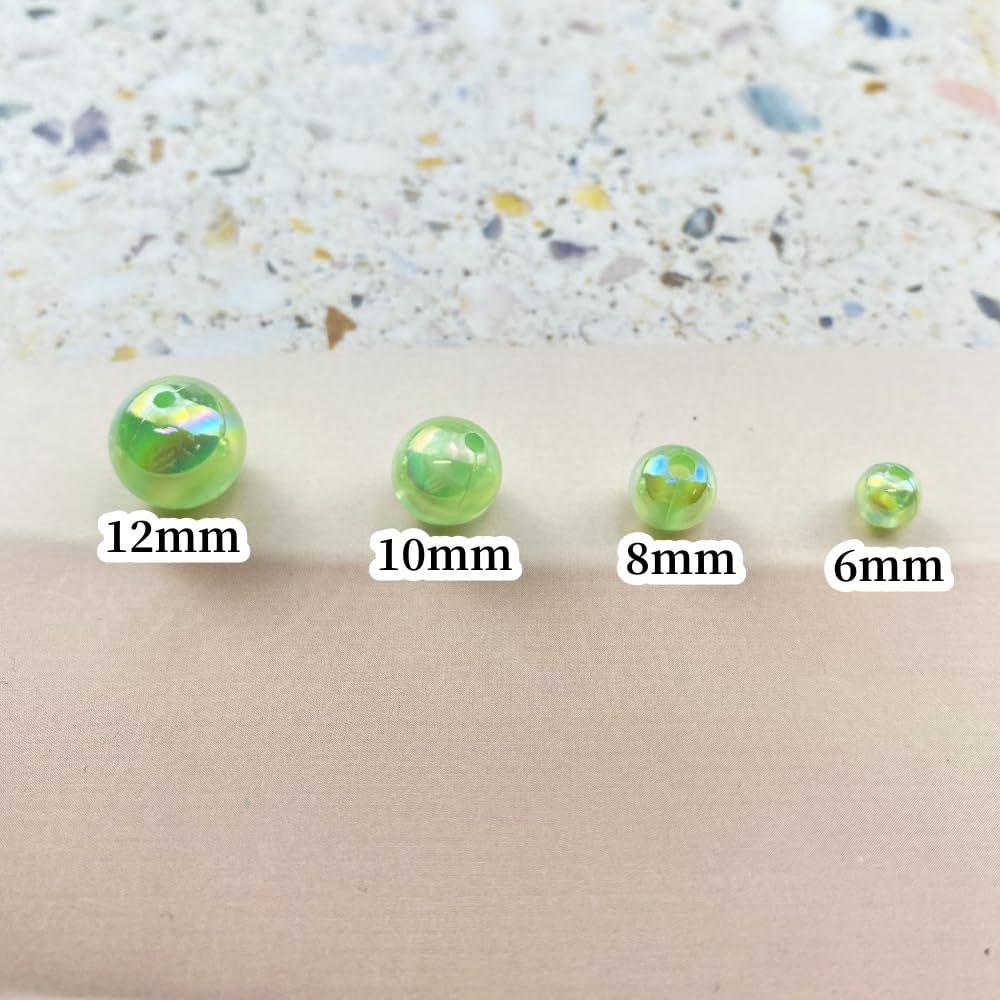 400pcs Acrylic Round Beads 8mm AB Colors Craft Beads Round Spacer Beads with Holes for Earring Bracelet Necklace Key Chains Jewelry Making(Green AB)