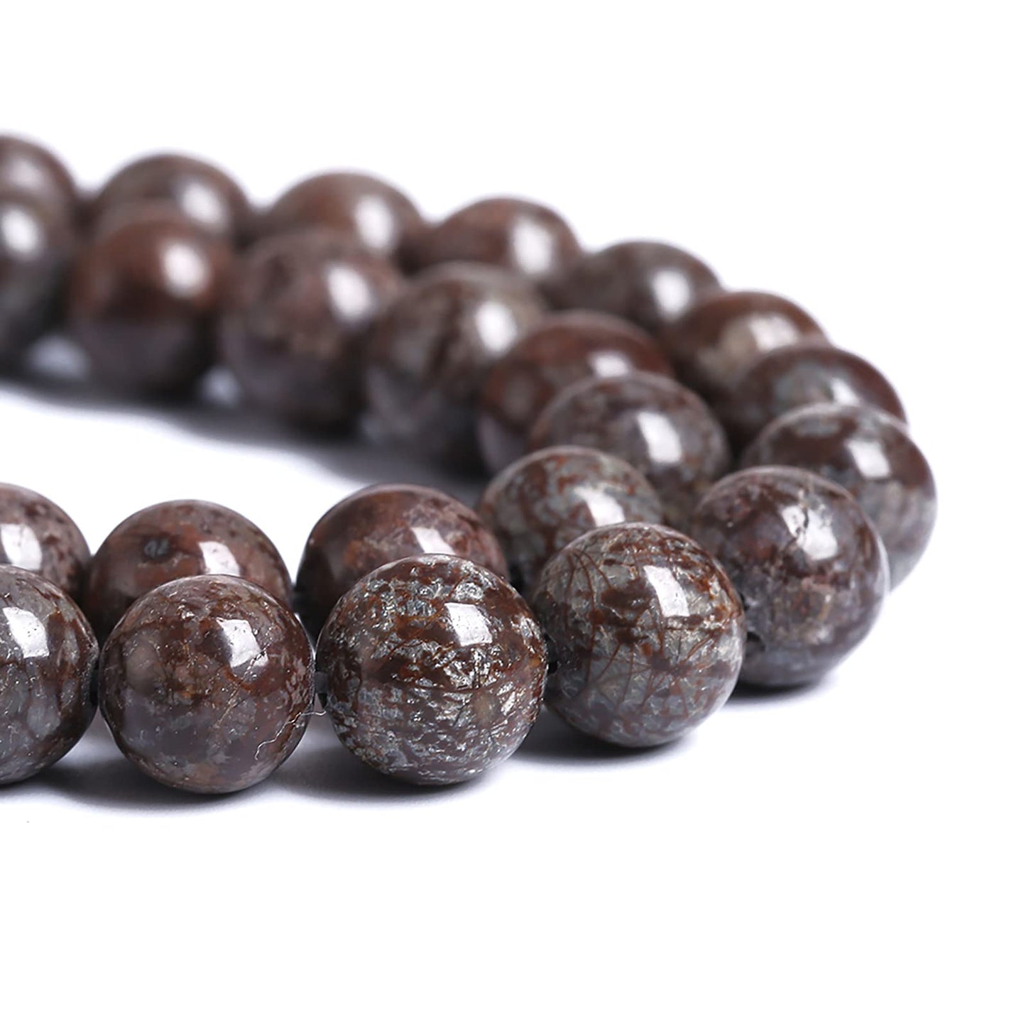 10MM 38PCS Natural Stone Brown Snowflake Jasper Obsidian Loose Beads for Jewelry Making DIY Bracelet