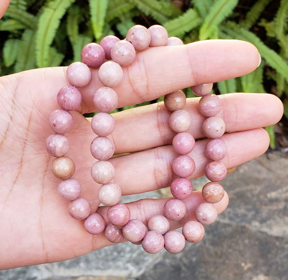 Adabele Real Natural Pink Rhodonite Gemstone Beaded Bracelet 8.5 inch Stretch Chakra Healing Crystal Stone Jewelry Women Birthday Gift (Unisex) GB8-D5