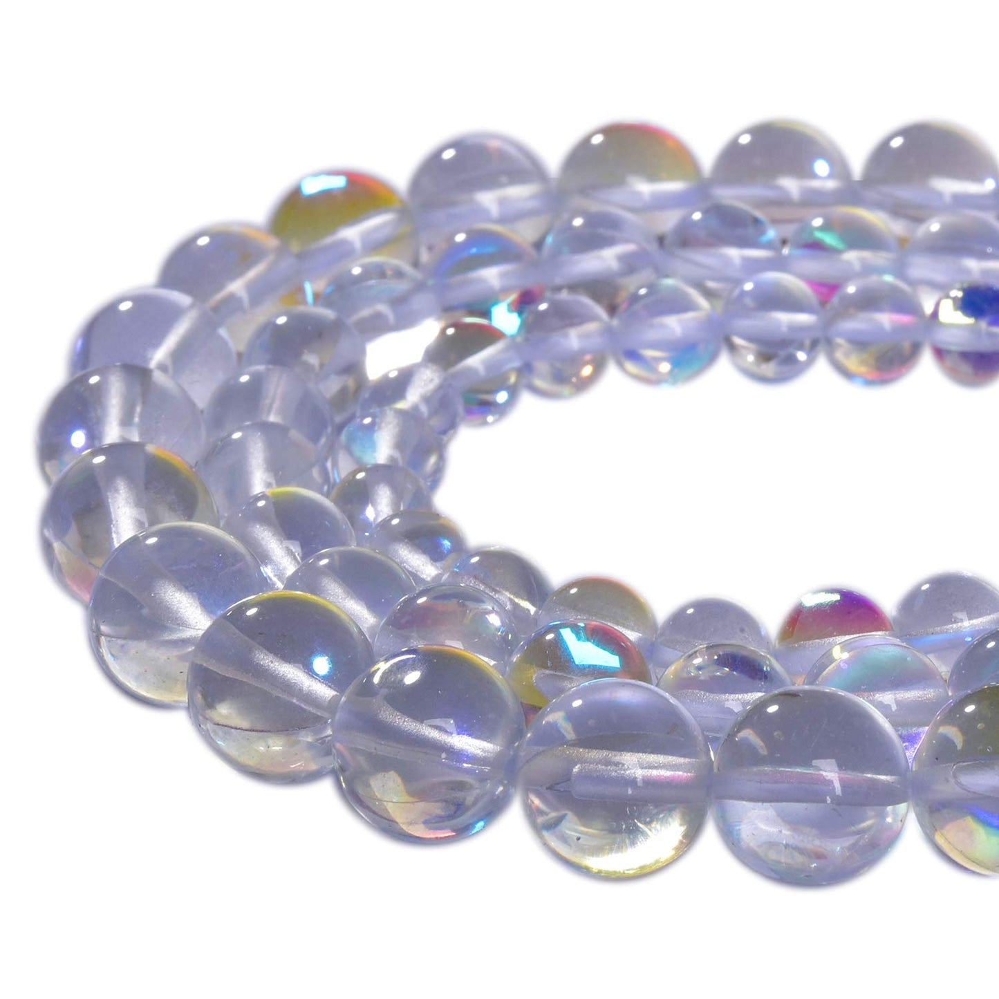 Asingeloo 38PCS 10mm White Angel Aura Round Gemstones Polished Mermaid Aura Moonstone Beads Smooth Stone Loose Beads Crystal Quartz for DIY Jewelry Making 1 Strand 15”