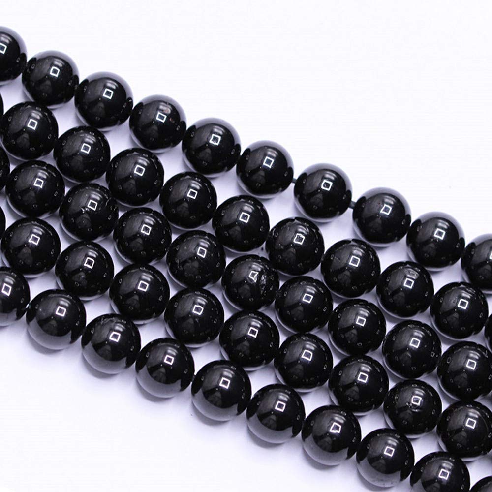 PLTbeads Natural Gemstone Loose Beads Smooth Round Approxi 15 inch DIY Bracelet Necklace for Jewelry Making (10mm, Black Tourmaline)