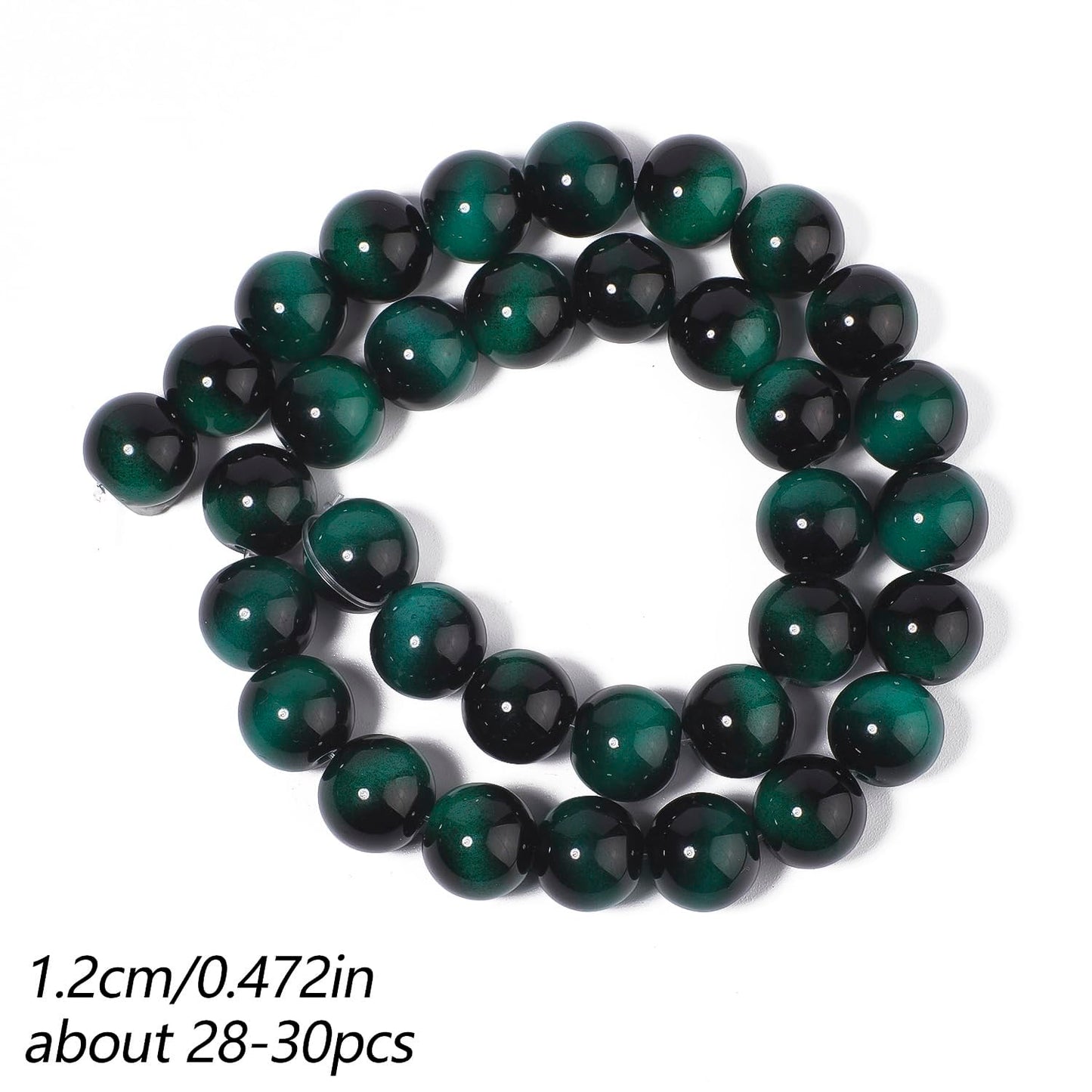 Song Xi 28PCS 12mm Green Tiger Eye Gemstone Beads for Jewelry Making, Round Smooth Glass Beads for DIY Bracelet Necklace Earring Keychain, Arts and Crafts, for St. Patrick's Day Wedding Birthday