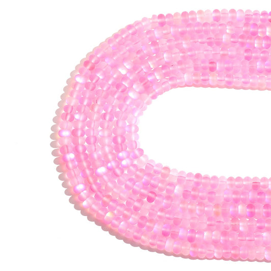 5x8mm Pink Matte Aurora Crystal Glass Beads Loose Rondelle Disc Beads Frosted Moonstone for Jewelry Making