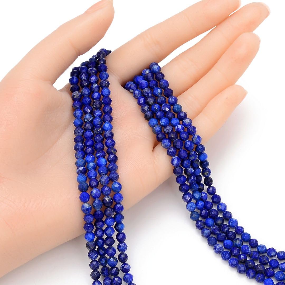 Adabele 30 Inch Natural Blue Lapis Lazuli Healing Gemstone 4mm (0.16 Inch) Tiny Small Faceted Round Loose Beads Stone Spacer (140-160pcs) for Craft Jewelry Making GK4-4
