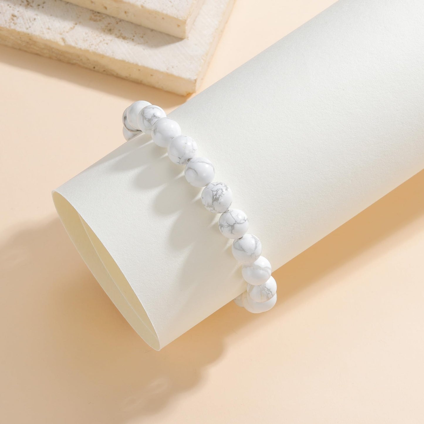 Udolfly Womens Crystal Beaded Bracelets for Women Men Protective Energy Bracelet Natural Gemstone Bead Bracelet 4mm Howlite