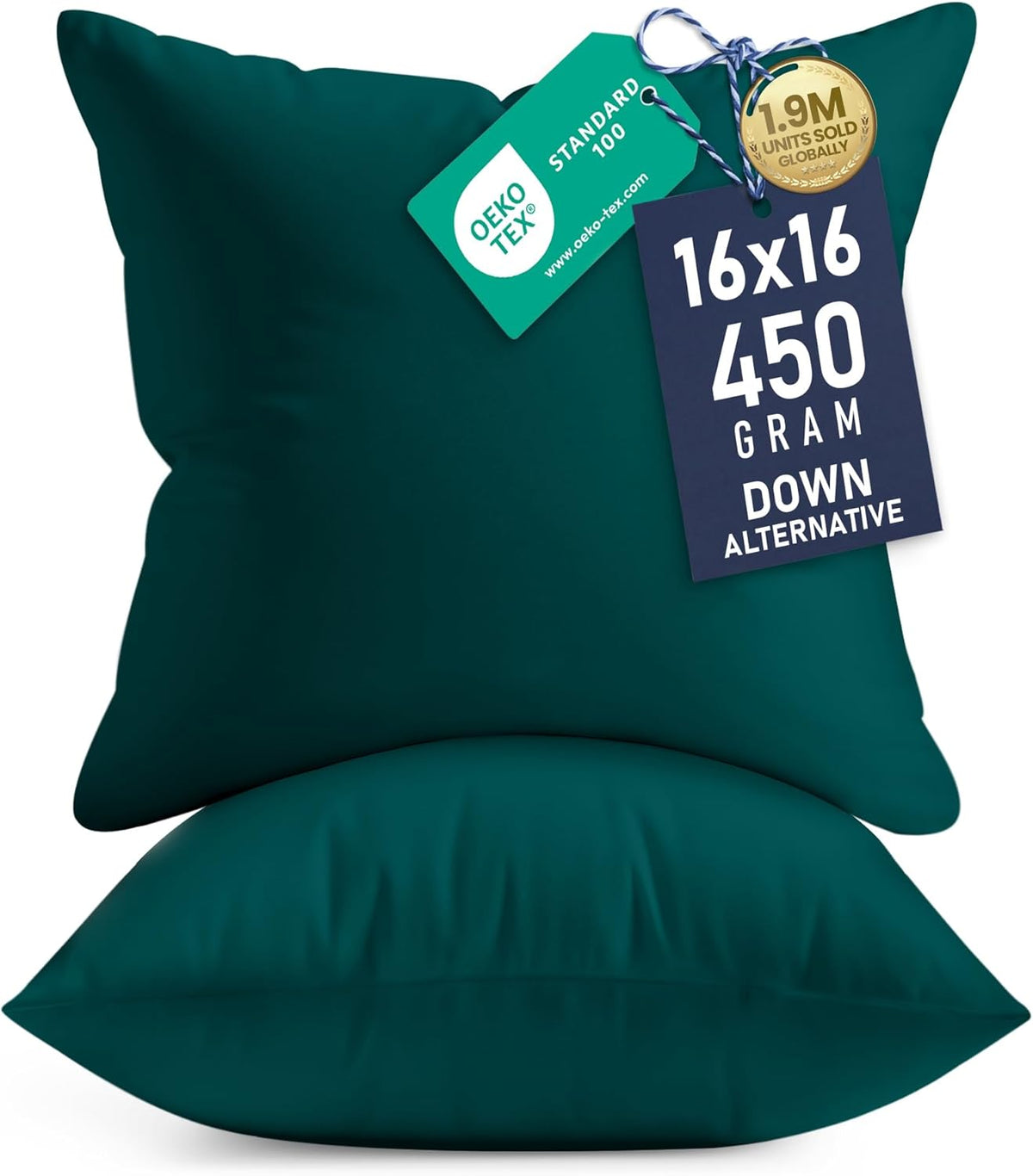 Utopia Bedding 16x16 Pillow Inserts - Set of 2 Dark Teal Decorative Throw Pillows for Sofa & Couch - Soft & Fluffy Cushions