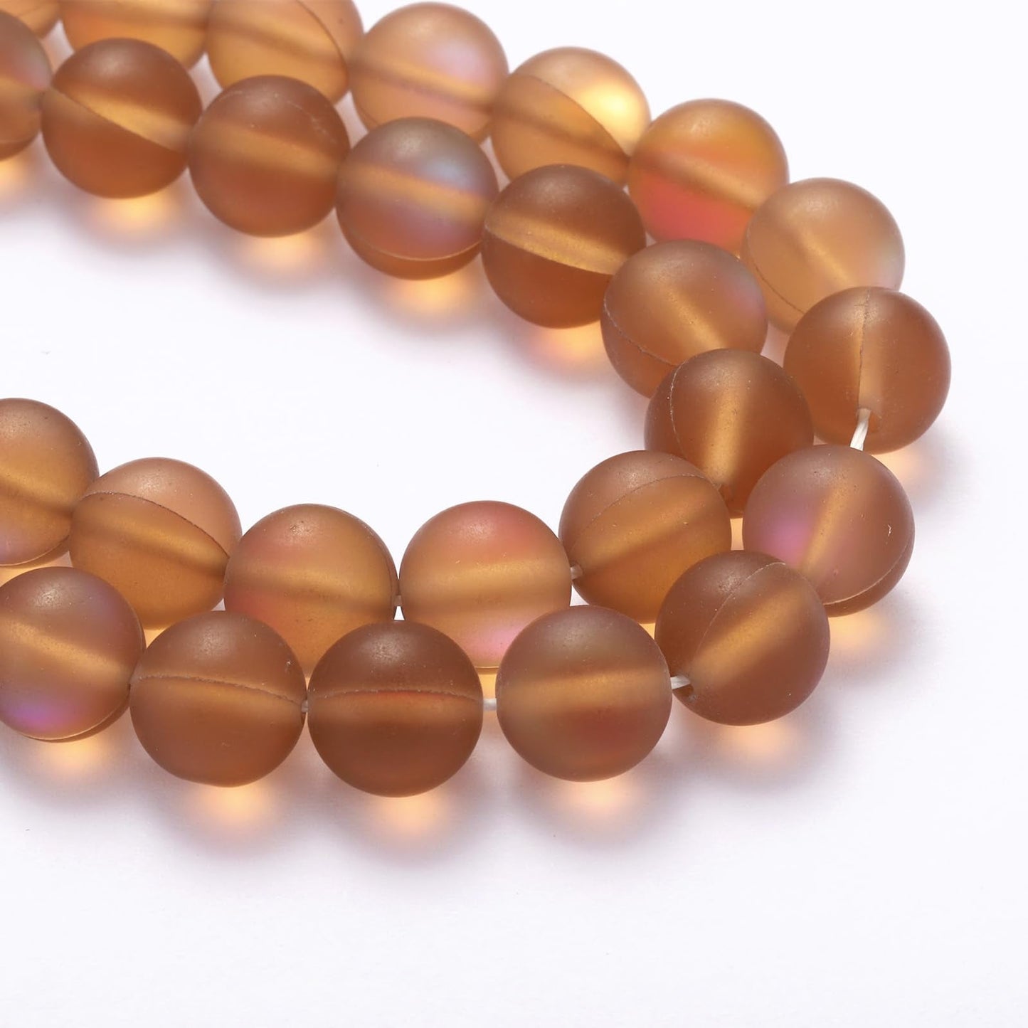 uxcell Matte Crystal Glass Beads 6mm Synthetic Frosted Shining Semi-Precious Round Loose Beads Synthetic Moonstone for Jewelry Making DIY Bracelet, Brown