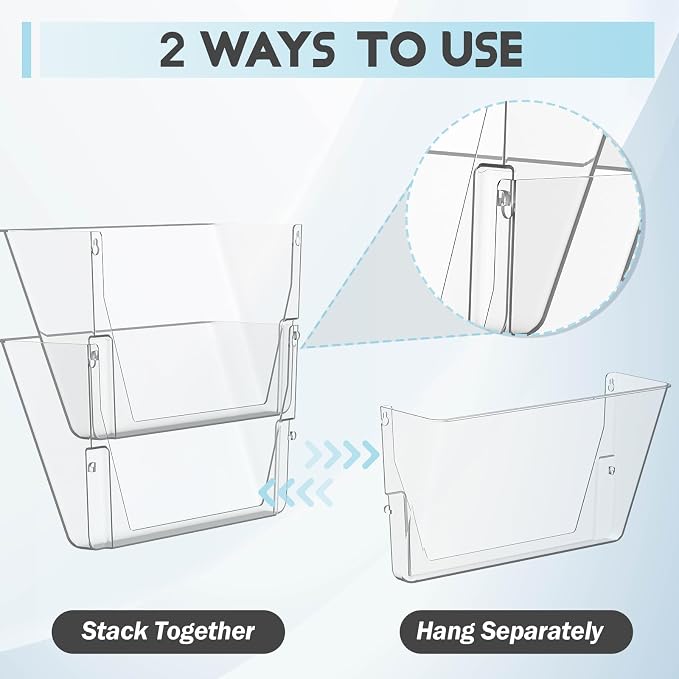 Gawerk 2 Pack Clear Single Pocket Wall File Holder Hanging Wall Organizer, Wall Mount Mails Magazines Organizer for Office and Home