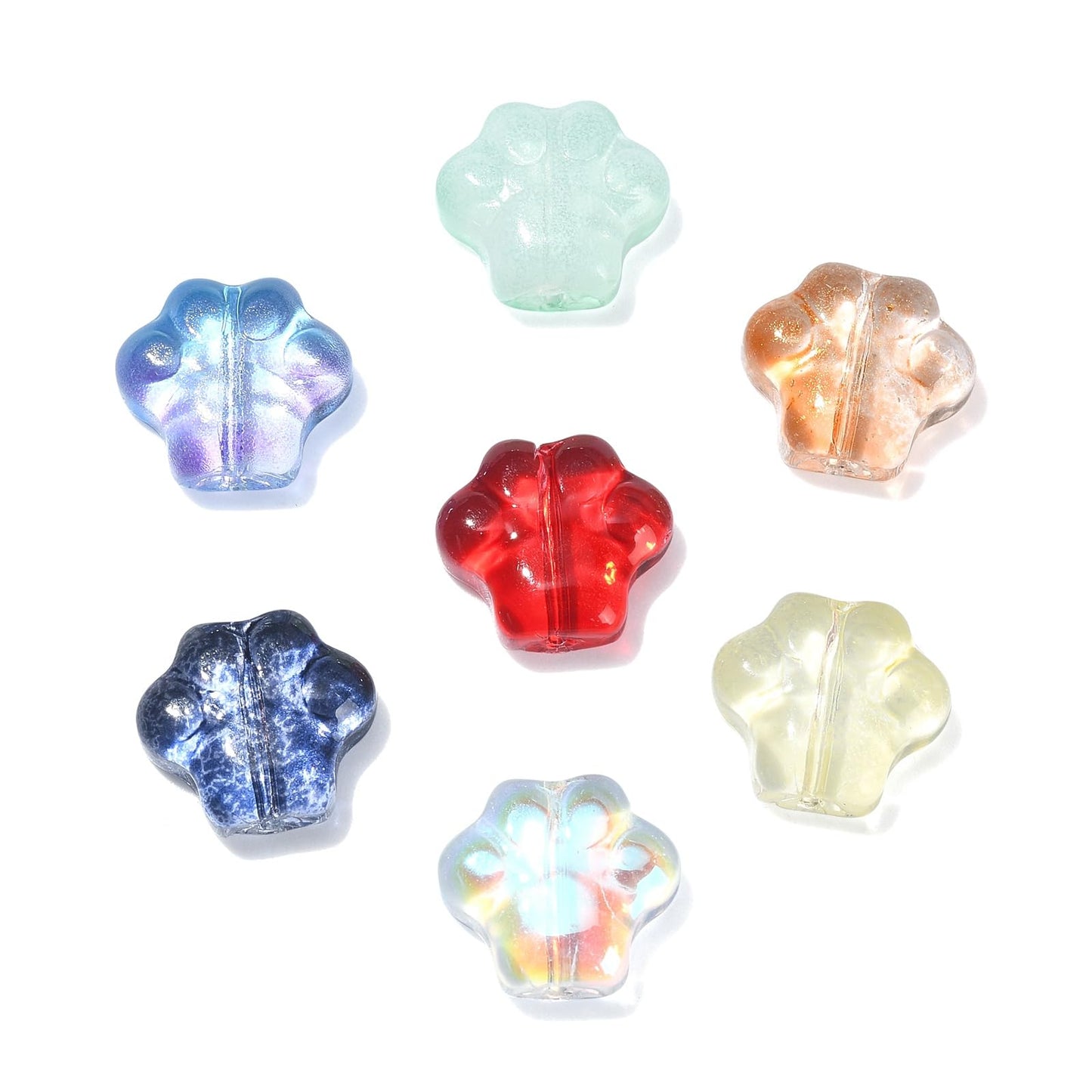 LiQunSweet 100 Pcs Mixed Style Colorful Cystal Glass Beads Dog Cat Animal Paw Prints Footprint Beads for Jewelry Making