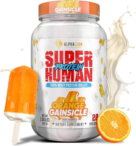 ALPHA LION Superhuman Whey Protein Powder, Great Tasting Pure Whey Protein Isolate, Low Carb, Low Sugar, No Bloat Post Workout, Muscle Recovery & Growth (28 Servings, Orange Gainsicle)