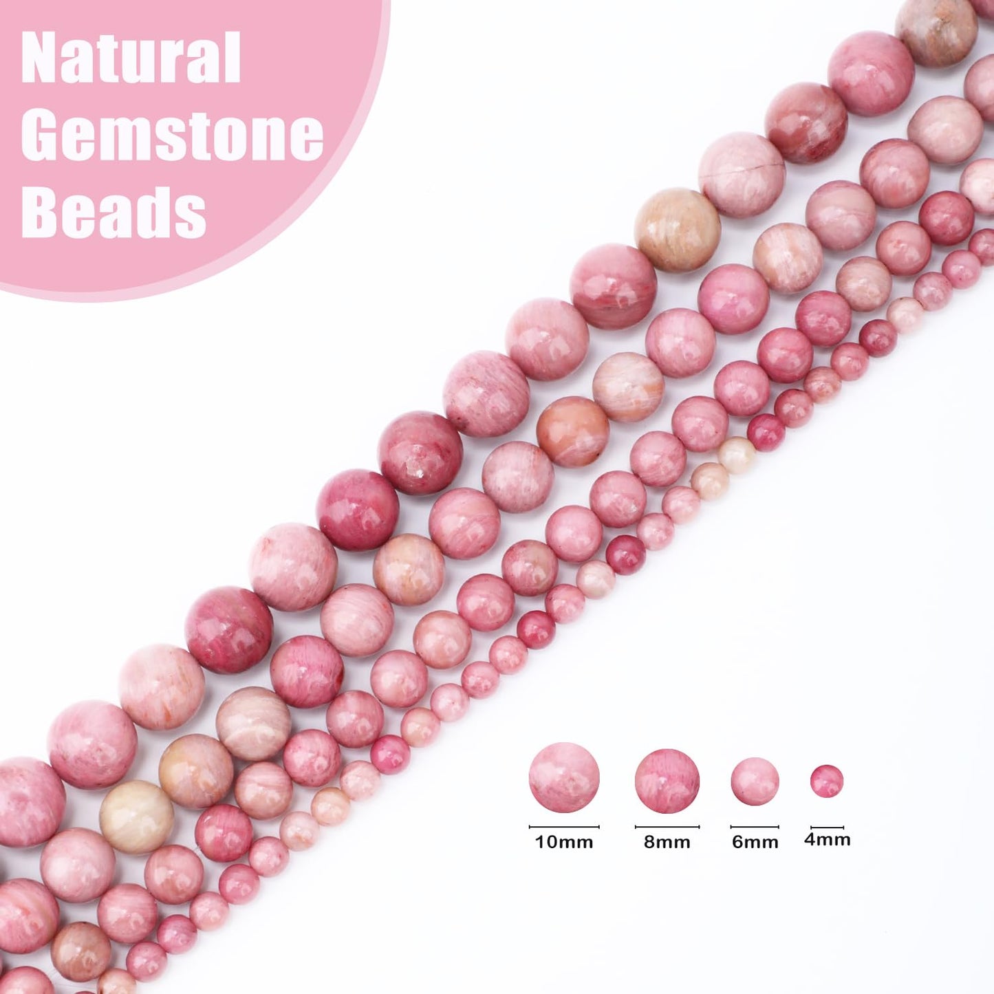 CMBYN Natural Stone Beads Round Genuine Real Stone Beading Strand Loose Gemstones DIY Smooth Bead for Bracelet Necklace Earrings Jewelry Making (Rhodochrosite, 4mm 90 Pieces)