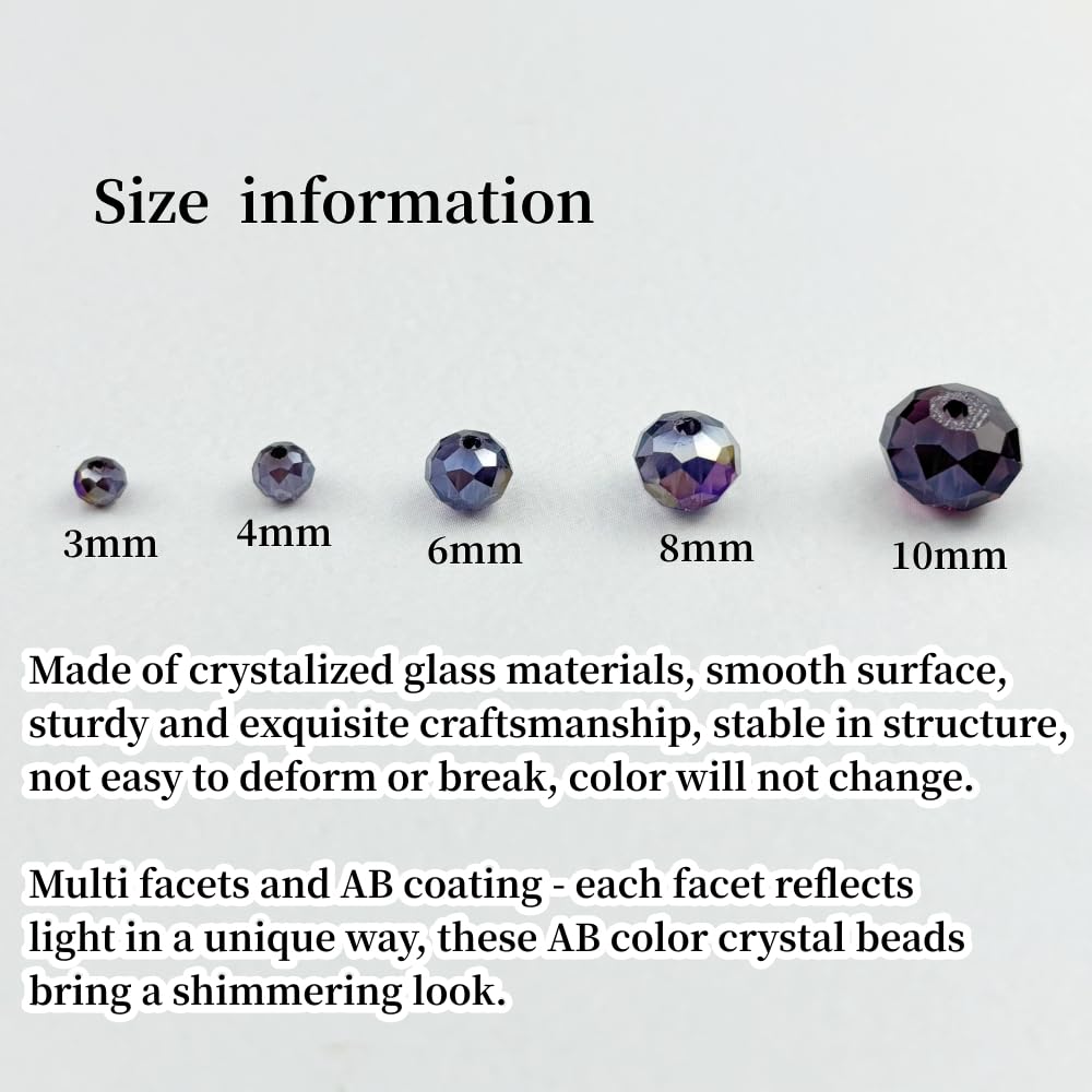 YHYPOCI 100pcs 8mm Crystal Glass Beads for Crafts Faceted Rondelle Glass Beads for Jewelry Making Crystal Spacer Beads for Necklaces Bracelets Earrings DIY Craft(Violet AB)