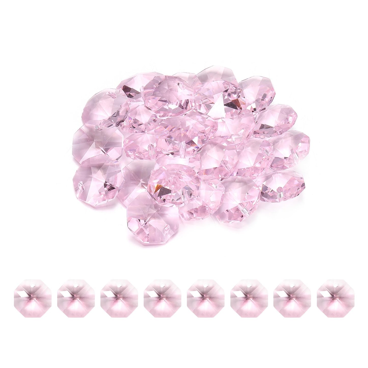 uxcell 25Pcs 1 Hole Crystal Octagon Beads, 14mm K9 Glass Hanging Chandelier Beads Prisms Parts for Crystal Chandeliers Lamp Hanging Pendant Jewelry DIY Craft, Pink