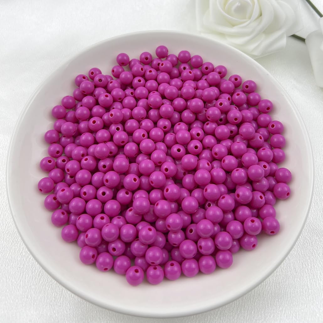 Mulutoo 200Pieces 10MM Acrylic Round Beads Round Acrylic Balls Chunky Beads Smooth Spacer Plastic Pastel Beads Craft Beads for Necklace and Bracelet Making Crafting Supplies(183-deep Rose red)