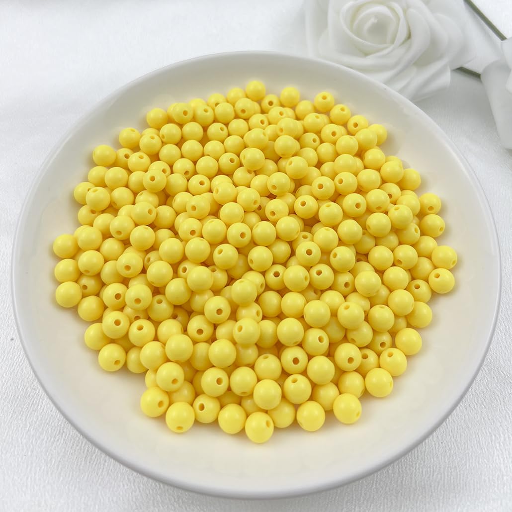 Mulutoo 120Pieces 12MM Acrylic Round Beads Round Acrylic Balls Chunky Beads Smooth Spacer Plastic Pastel Beads Craft Beads for Necklace and Bracelet Making Crafting Supplies(193-yellow)