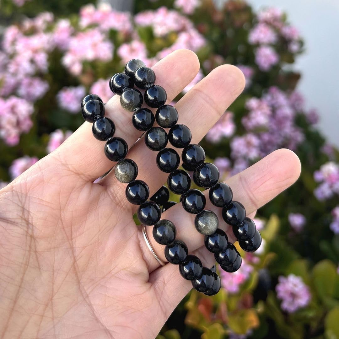 Adabele Real Natural Gold Sheen Obsidian Gemstone Beaded Bracelet 8 inch Stretch Chakra Healing Crystal Stone Jewelry Energy Quartz Rock GB8-C24