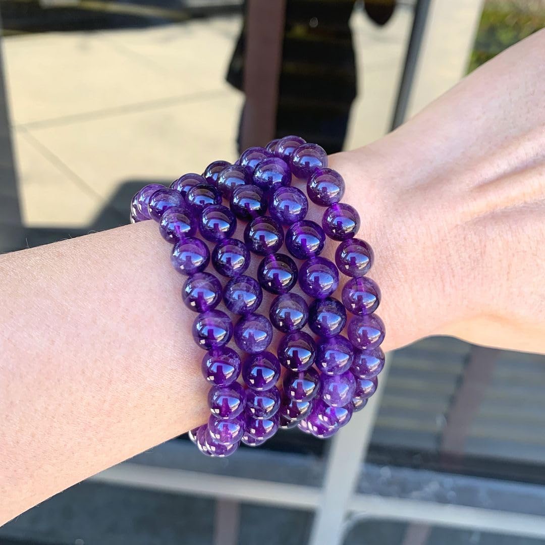 Adabele Real Natural Grade A Purple Amethyst Gemstone Beaded Bracelet 7 inch Stretch Chakra Healing Crystal Stone Jewelry Energy Quartz Rock GB8-7