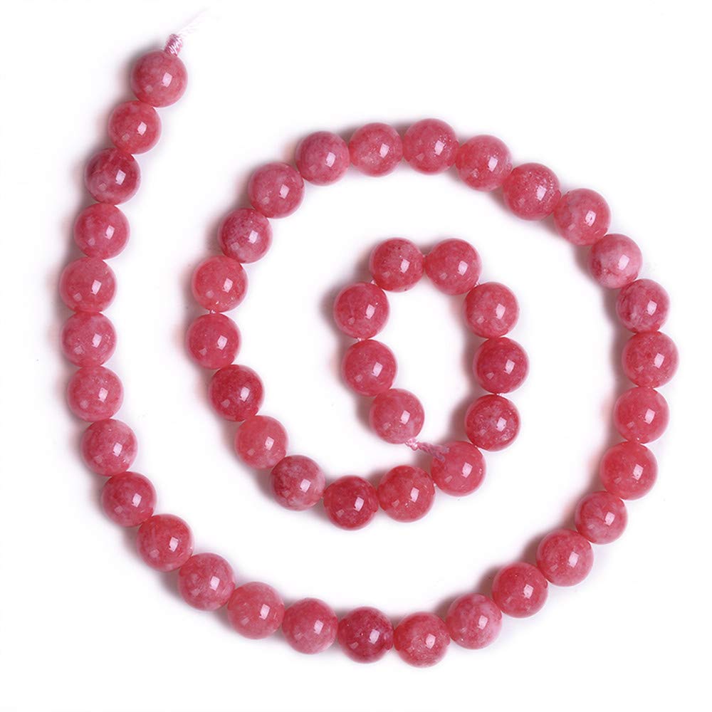 PLTbeads Natural Gemstone Loose Beads Smooth Round Approxi 15 inch DIY Bracelet Necklace for Jewelry Making (8mm, Rhodonite Dyed Jade)
