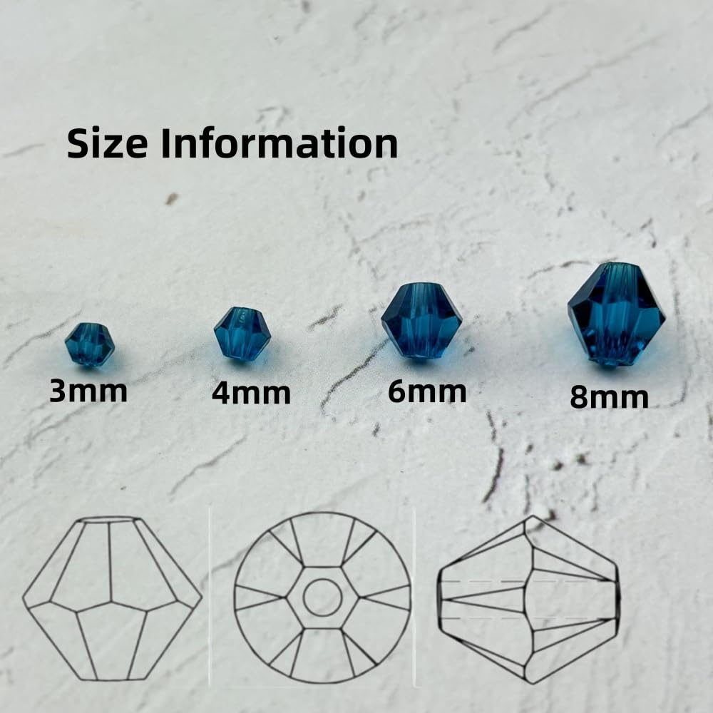 YUEXIGO 400pcs 4mm Bicone Glass Crystal Beads for Jewelry Making, Faceted Bicone Glass Spacer Beads for Bracelet Earring Necklace DIY Craft(Peacock Blue)