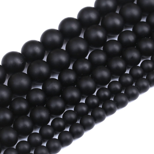 38PCS 10MM Natural Frosted Black Agate Stone Beads Round Loose Beads for Jwelry Making DIY Bracelet Necklace Accessory 15Inch