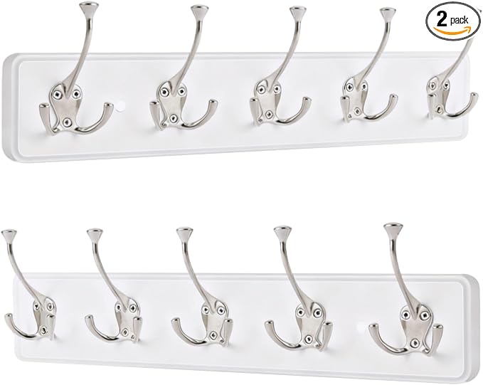 IBosins 2 Pack Coat Rack Wall Mount, 17'' Rustic Wooden Coat Hanger, Heavy Duty Metal Coat Hooks Rail for Entryway Closet Bathroom Coat Jacket Scarf Towel Hat