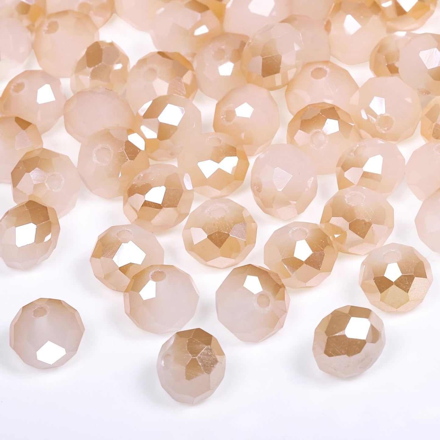 NITOPUPU 300pcs 8mm Crystal Glass Beads for Jewelry Making Faceted Rondelle Flat Beads for Bracelets Necklace Earrings DIY Crafts (Champagne White Jade Half-Plated Crystal Bead)