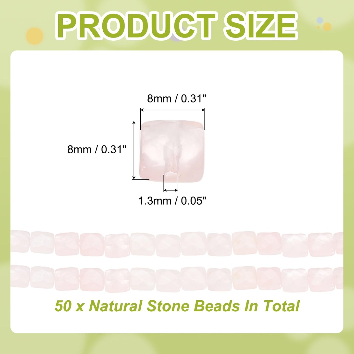 PATIKIL 50 Pack Natural Stone Beads, 8mm Faceted Square Agate Beads Bulk Natural Rose Quartz Stones, for DIY Jewelry Making Necklace Bracelet Accessories, 2 Strands, 16 Inches, Pink White