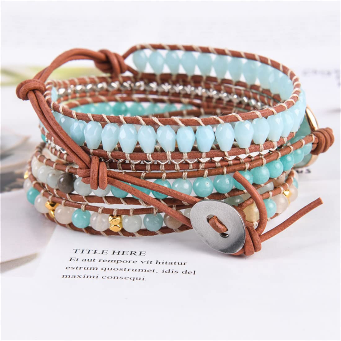 YGLINE Handmade Bohemian Natural Stones Bracelet - Leather Bracelet with Chakra and Beads Wrapped for Women