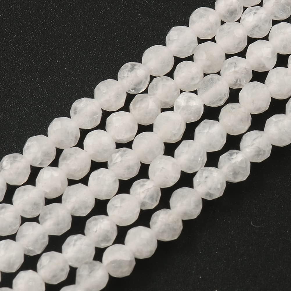 Song Xi 180pcs 2mm Natural White Moonstone Gemstone Faceted Round Loose Stones for Bracelet Jewelry Making, Small Stones for Christmas Gift for Women
